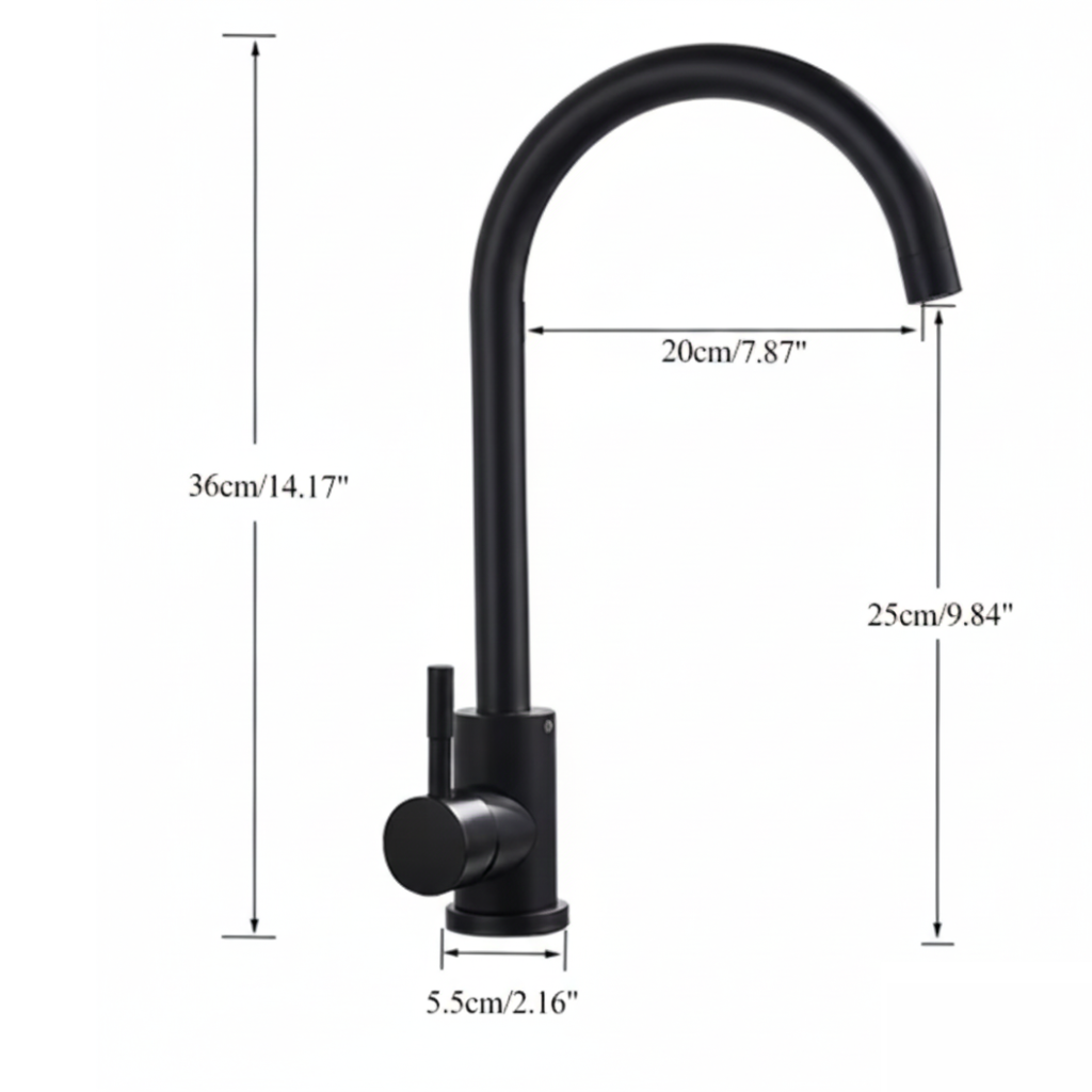 robinet-cuisine-bec-incurve-dimensions
