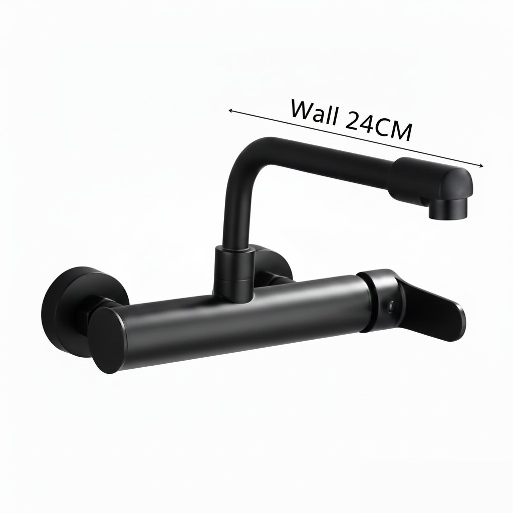 robinet-cuisine-mural-acier-inoxydable-bec-long-noir-24cm