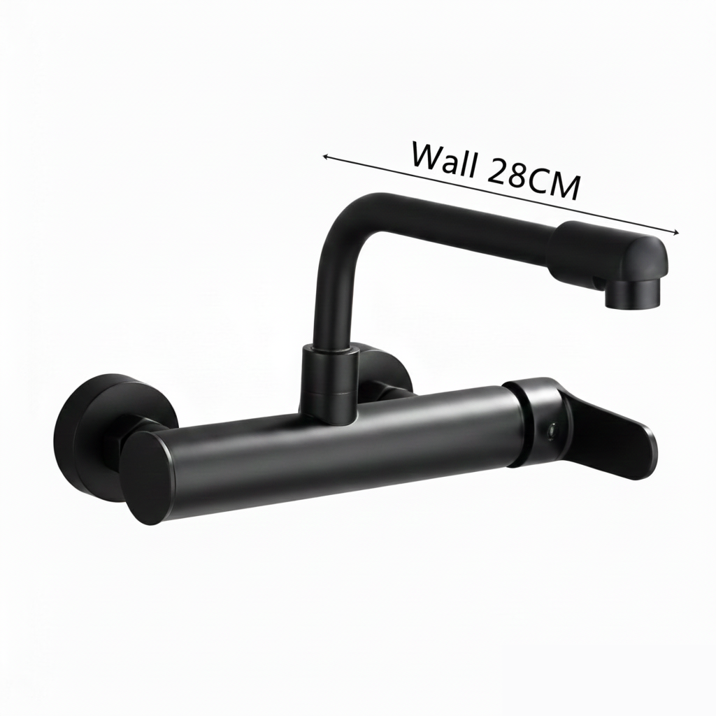 robinet-cuisine-mural-acier-inoxydable-bec-long-noir-28cm