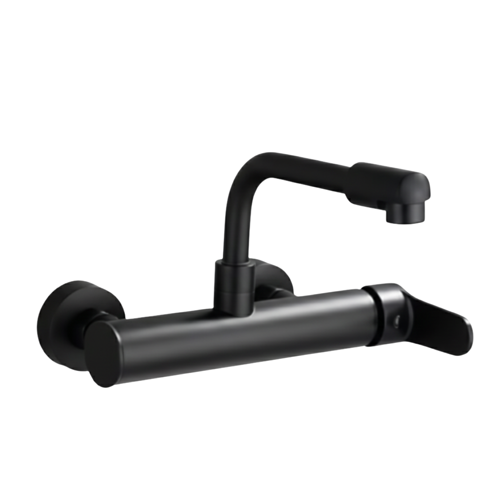 robinet-cuisine-mural-acier-inoxydable-bec-long-noir
