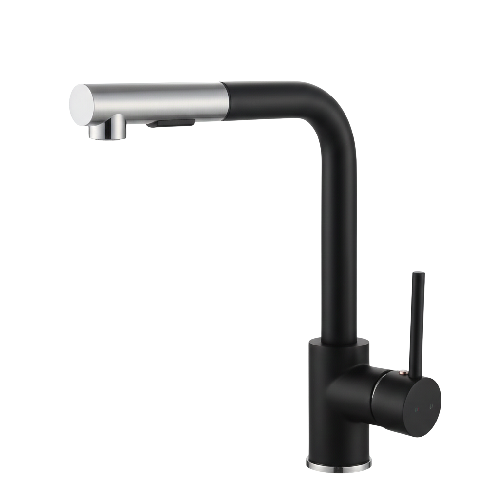 robinet-cuisine-ressort-douchette-extractible-noir-chrome